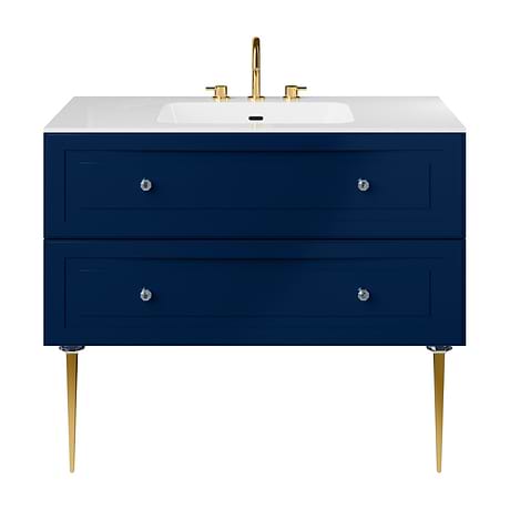 Alma Blue 42" Vanity with Gold Legs & Knobs with Integrated White Solid Surface ToP