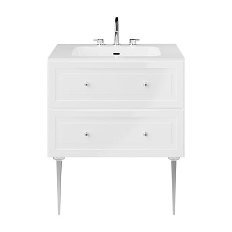 Alma White 30" Vanity with Chrome Legs & Knobs with Integrated White Solid Surface Top