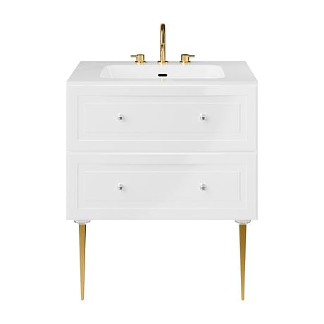 Alma White 30" Vanity with Gold Legs & Knobs with Integrated White Solid Surface Top