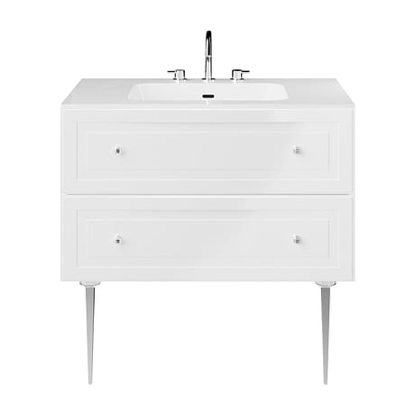 Alma White 36" Vanity with Chrome Legs & Knobs with Integrated White Solid Surface Top