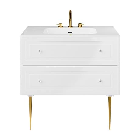 Alma White 36" Vanity with Gold Legs & Knobs with Integrated White Solid Surface Top