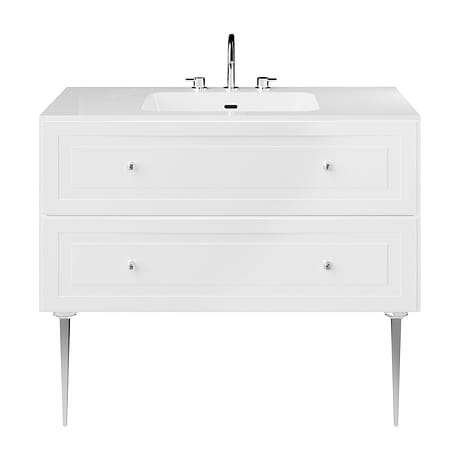 Alma White 42" Vanity with Chrome Legs & Knobs with Integrated White Solid Surface Top