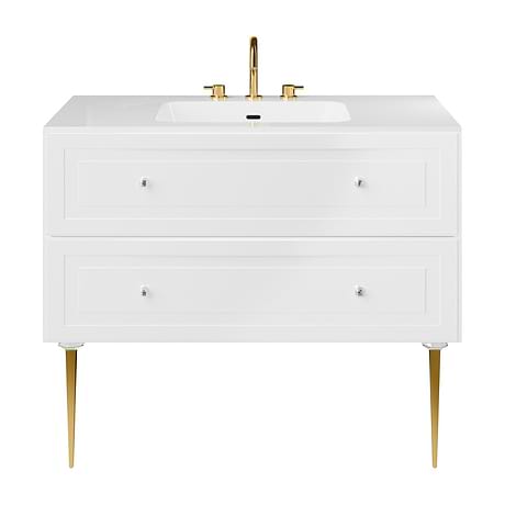 Alma White 42" Vanity with Gold Legs & Knobs with Integrated White Solid Surface Top