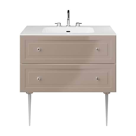 Alma Taupe 36" Vanity with Chrome Legs & Knobs with Integrated White Solid Surface Top
