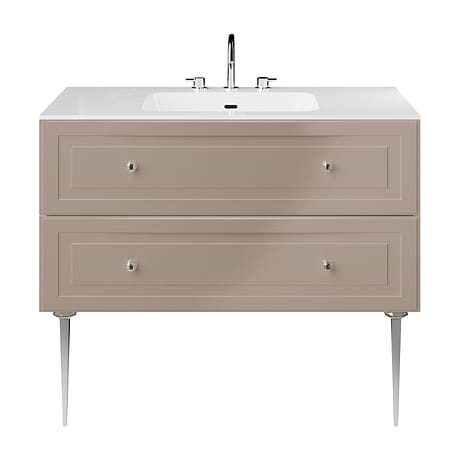 Alma Taupe 42" Vanity with Chrome Legs & Knobs with Integrated White Solid Surface Top
