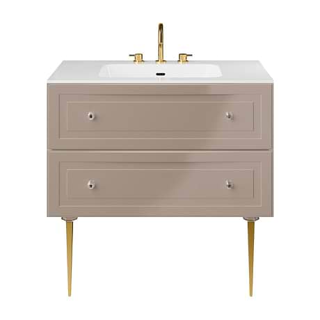 Alma Taupe 36" Vanity with Gold Legs & Knobs with Integrated White Solid Surface Top