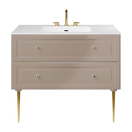 Alma Taupe 42" Vanity with Gold Legs & Knobs with Integrated White Solid Surface Top