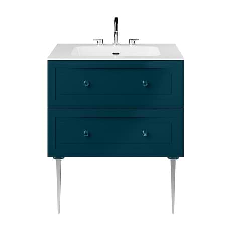 Alma Turquoise 30" Vanity with Chrome Legs & Knobs with Integrated White Solid Surface Top