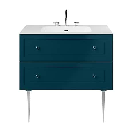Alma Turquoise 36" Vanity with Chrome Legs & Knobs with Integrated White Solid Surface Top