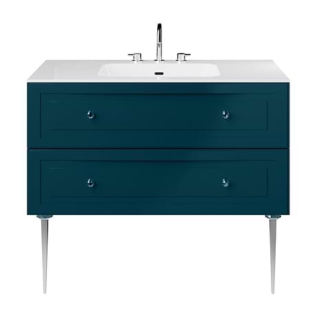 Alma Turquoise 42" Vanity with Chrome Legs & Knobs with Integrated White Solid Surface Top