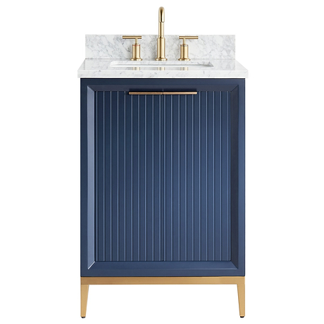 Bungalow Navy and Gold 24" Single Vanity with Carrara Marble Top