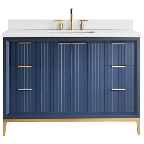 Bungalow Navy and Gold 48" Single Vanity with Pure White Quartz Top