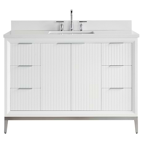 Bungalow White and Silver 48" Single Vanity with Pure White Quartz Top