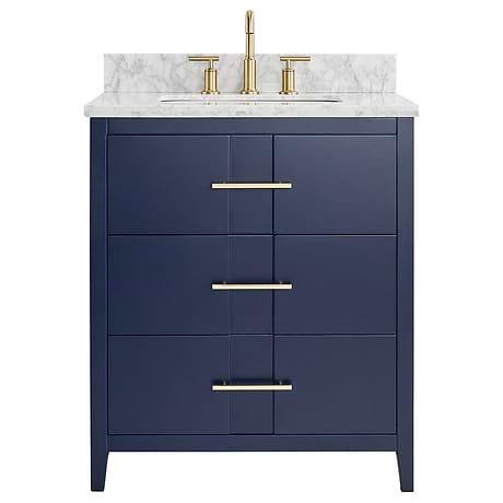 Iconic Navy and Gold 30" Single Vanity with Carrara Marble Top