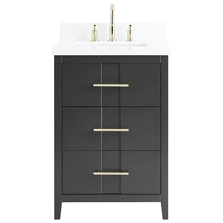 Iconic Charcoal and Gold 24" Single Vanity with Pure White Quartz Top