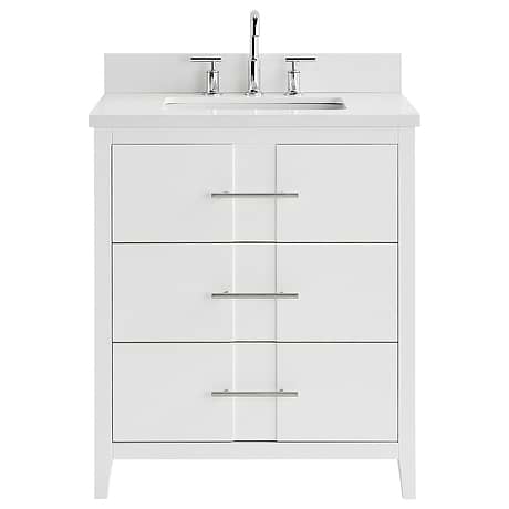 Iconic White and Silver 30" Single Vanity with Pure White Quartz Top