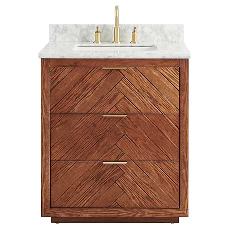 Marilyn Woodgrain 30" Single Vanity with Carrara Marble Top