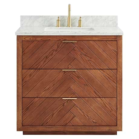 Marilyn Woodgrain 36" Single Vanity with Carrara Marble Top
