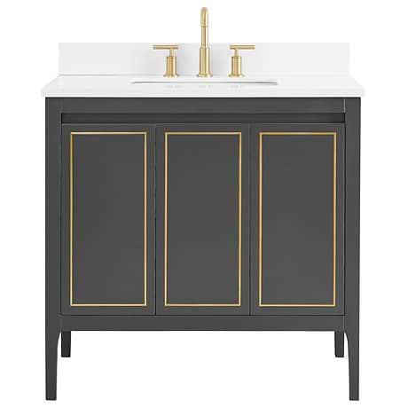 Province Charcoal and Gold 36" Single Vanity with Pure White Quartz Top