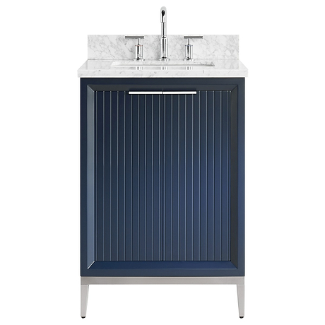 Bungalow Navy and Silver 24" Single Vanity with Carrara Marble Top