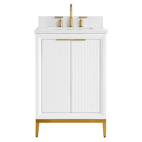 Bungalow White and Gold 24" Single Vanity with Pure White Quartz Top