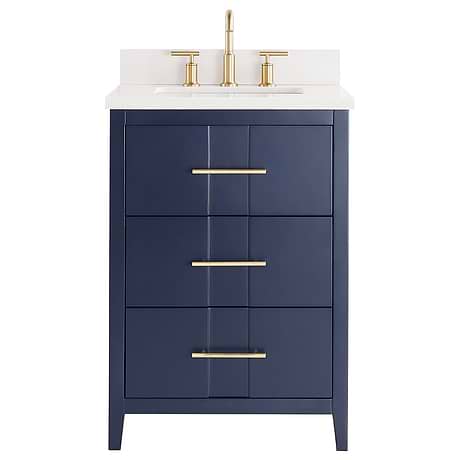 Iconic Navy and Gold 24" Single Vanity with Pure White Quartz Top