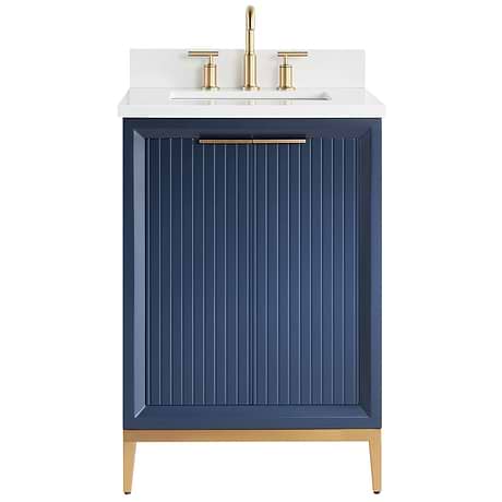 Bungalow Navy and Gold 24" Single Vanity with Pure White Quartz Top