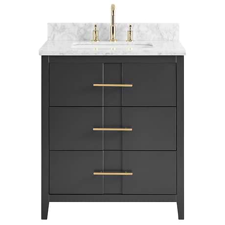 Iconic Charcoal and Gold 30" Single Vanity with Carrara Marble Top