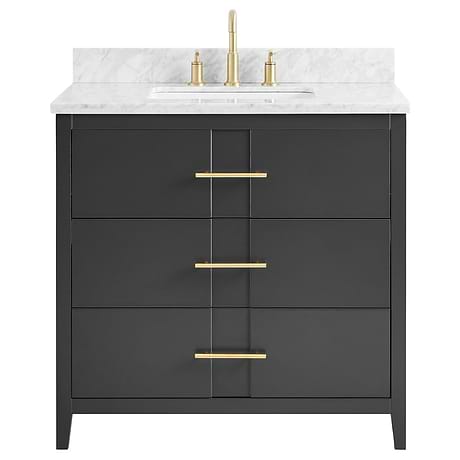 Iconic Charcoal and Gold 36" Single Vanity with Carrara Marble Top