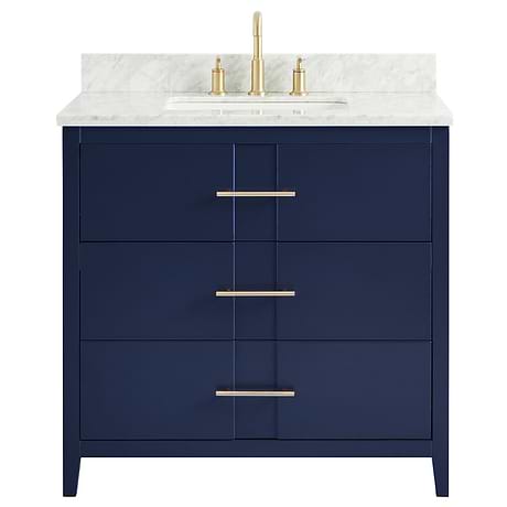 Iconic Navy and Gold 36" Single Vanity with Carrara Marble Top