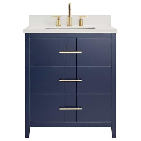 Iconic Navy and Gold 30" Single Vanity with Pure White Quartz Top