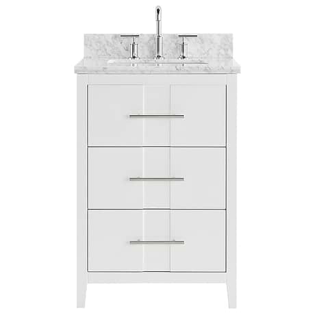 Iconic White and Silver 24" Single Vanity with Carrara Marble Top