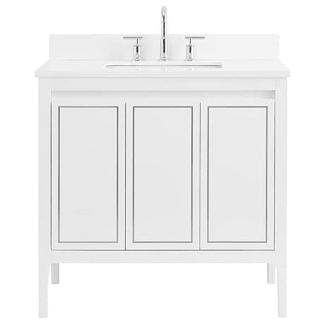 Province White and Silver 36" Single Vanity with Pure White Quartz Top