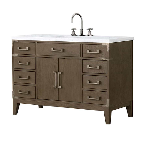 Aiden Gray Oak 48" Single Vanity wth Carrara Marble Top