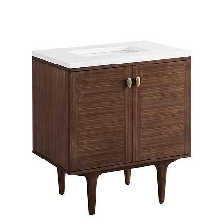 Amberly Mid-Century Walnut 30" Single Vanity with White Zeus Quartz Top by JMV
