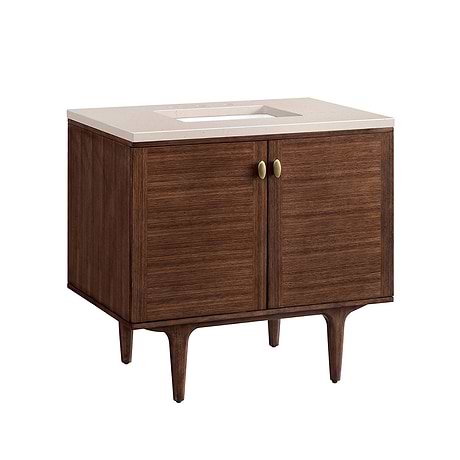Amberly Mid-Century Walnut 36" Single Vanity with Eternal Marfil Quartz Top by JMV
