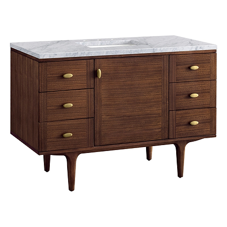 Amberly Mid-Century Walnut 48" Single Vanity with Carrara Marble Top by JMV