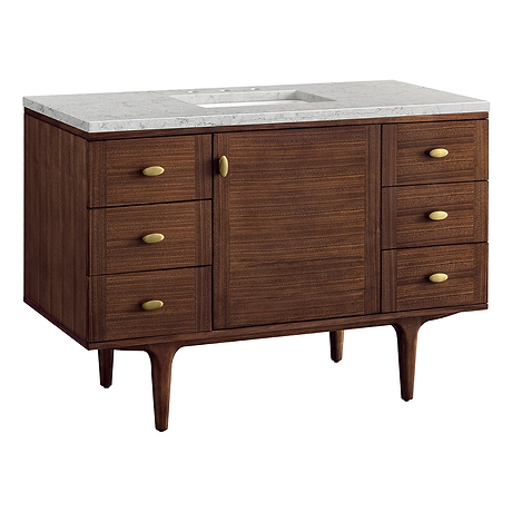 Amberly Mid-Century Walnut 48" Single Vanity with Eternal Jasmine Pearl Top by JMV