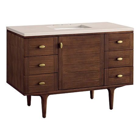 Amberly Mid-Century Walnut 48" Single Vanity with Eternal Marfil Quartz Top by JMV