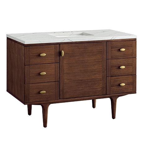 Amberly Mid-Century Walnut 48" Single Vanity with Ethereal Noctis Quartz Top by JMV
