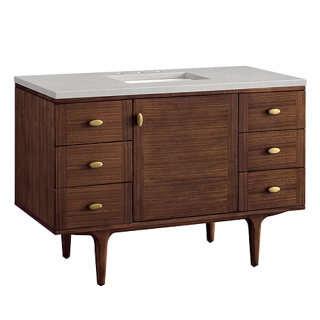 Amberly Mid-Century Walnut 48" Single Vanity with Eternal Serena Quartz Top by JMV