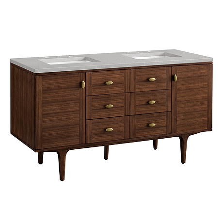 Amberly Mid-Century Walnut 60" Double Vanity with Eternal Serena Quartz Top by JMV