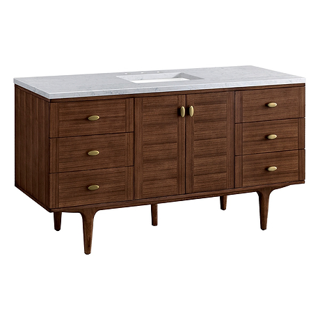 Amberly Mid-Century Walnut 60" Single Vanity with Carrara Marble Top by JMV