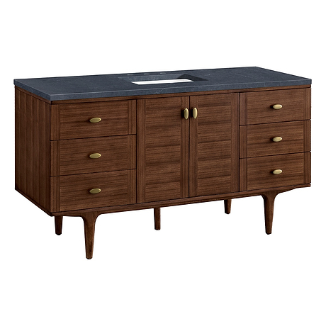 Amberly Mid-Century Walnut 60" Single Vanity with Charcoal Soapstone Quartz Top by JMV