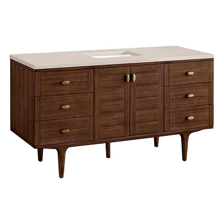 Amberly Mid-Century Walnut 60" Single Vanity with Eternal Marfil Quartz Top by JMV