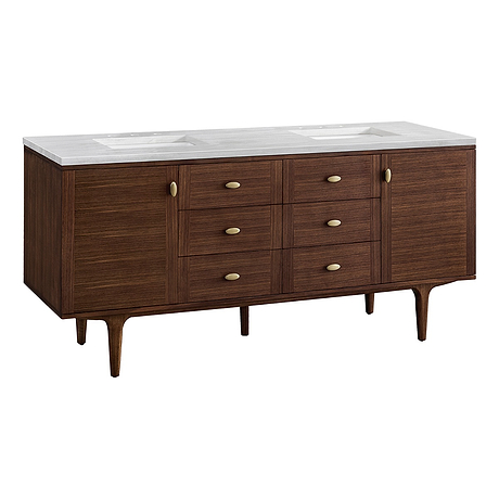 Amberly Mid-Century Walnut 72" Double Vanity with Arctic Fall Solid Surface Top by JMV