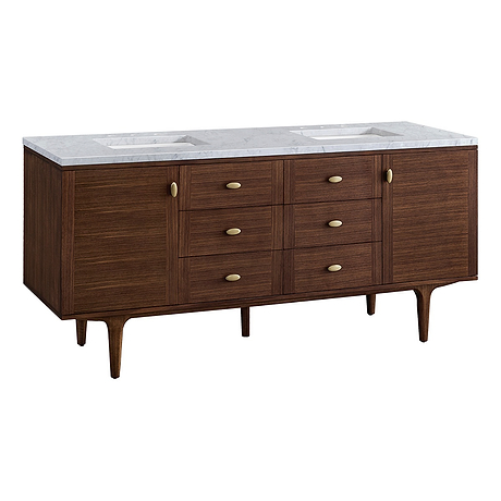 Amberly Mid-Century Walnut 72" Double Vanity with Carrara Marble Top by JMV