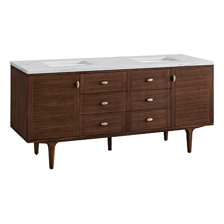 Amberly Mid-Century Walnut 72" Double Vanity with Ethereal Noctis Quartz Top by JMV