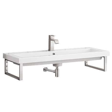 Boston Brushed Nickel 40" Floating Sink with White Integrated Top by JMV