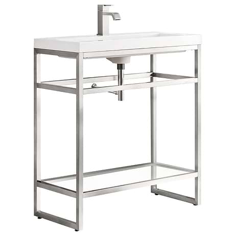 Boston Brushed Nickel 32" Freestanding Vanity with White Integrated Top by JMV